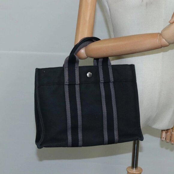 HERMES Fourre Tout PM Tote Bag Canvas Black Gray Auth 103394 - Picture 3 of 16
